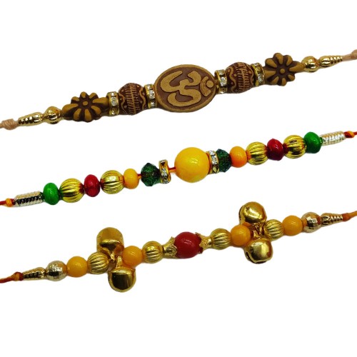 OM Ghungru Designer Beads Rakhi Set of 3
