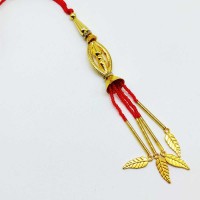 Golden Fancy Leaf Designer Lumba Rakhi