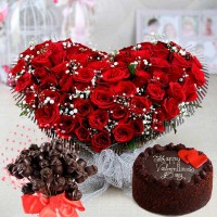 Red Rose Heart Shape Basket Chocolate Bouquet Cake Gift Combo