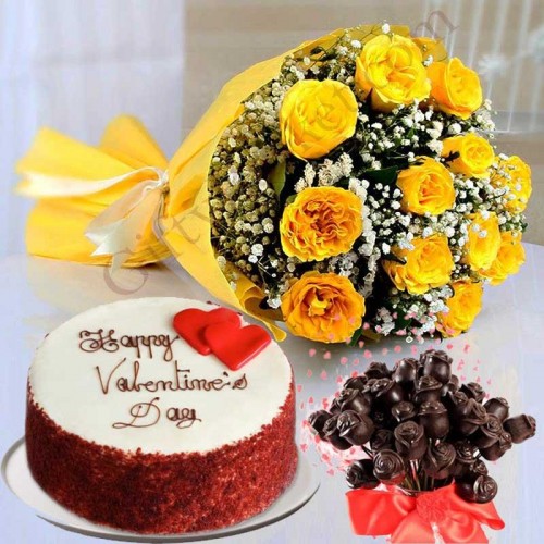 Yellow Roses Flower Bouquet Gift Combo on Valentine Day