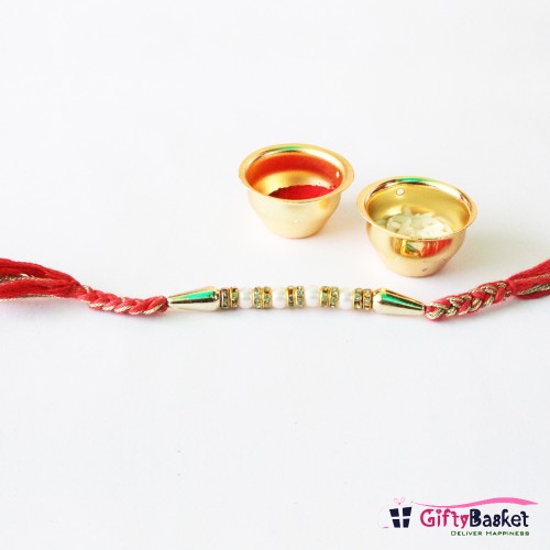 White Semi Precious Golden Diamond Rakhi