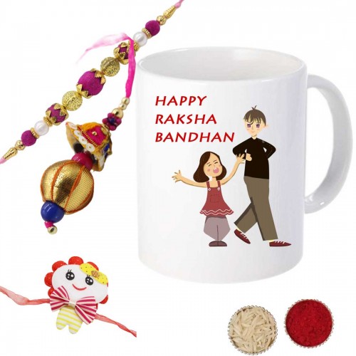 Fancy Paired Bhaiya Bhabi & Kids Rakhi with Ceramic Printed Mug