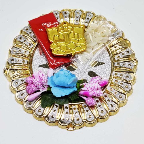 Silver Golden Designer Pooja Thali