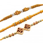 Om Yellow Beads Center Piece Rakhi Set of 3