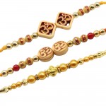 Wooden OM Golden Beads Rakhi Set of 3