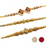 Wooden OM Golden Tortoise American Beads Rakhi Set of 3