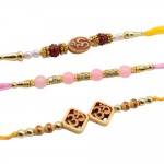 OM and Pink Artificial Beads Center Piece Rakhi Set of 3