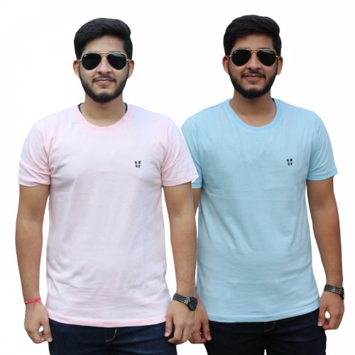 Baby Pink Ice Blue Round Neck T-Shirt