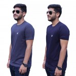 Dark Grey Navy Blue Round Neck T-Shirt