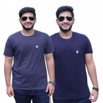 Dark Grey Navy Blue Round Neck T-Shirt