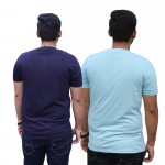 Navy Blue Ice Blue Round Neck T- Shirt