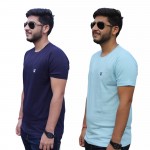 Navy Blue Ice Blue Round Neck T- Shirt