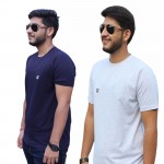 Navy Blue Melange Round Neck T-Shirt