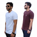 White Brown Round Neck T-Shirt