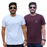 White Brown Round Neck T-Shirt