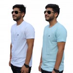 White Ice Blue Round Neck T-Shirt