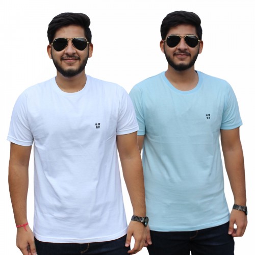 White Ice Blue Round Neck T-Shirt