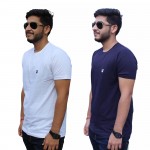 White Navy Blue Round Neck T-Shirt