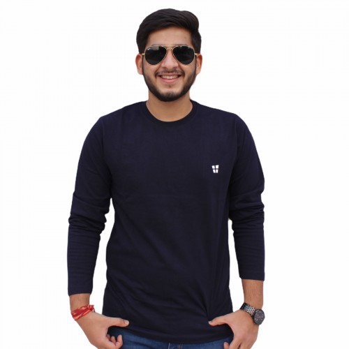 Navy Blue Round Neck Full Sleeve T-Shirt