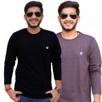 Black Dark Grey Round Neck full Sleeve T-Shirt