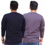 Navy Blue Dark Grey Round Neck Full Sleeve T-Shirt