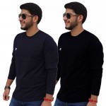 Navy Blue Black Round Neck Full Sleeve T-Shirt