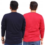 Navy Blue Red Round Neck Full Sleeve T-Shirt