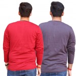 Red Dark Grey Round Neck Full Sleeve T-Shirt