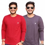 Red Dark Grey Round Neck Full Sleeve T-Shirt