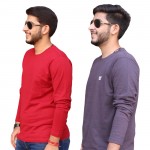 Red Dark Grey Round Neck Full Sleeve T-Shirt