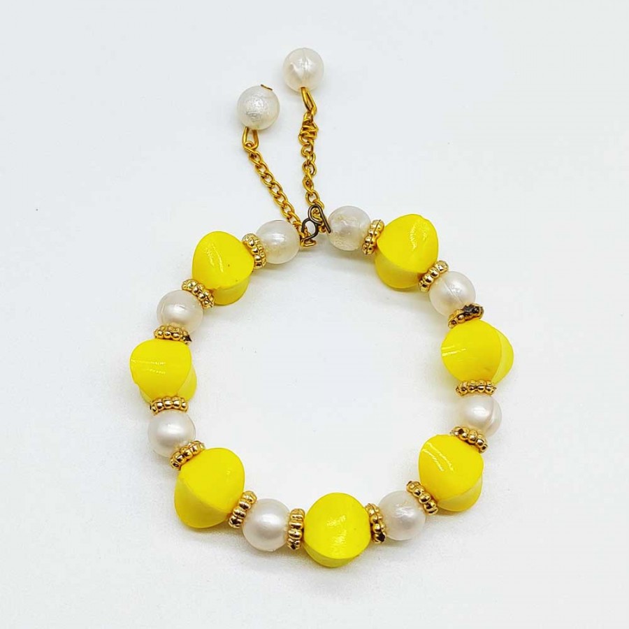Yellow beaded hoop earrings  Pearladore